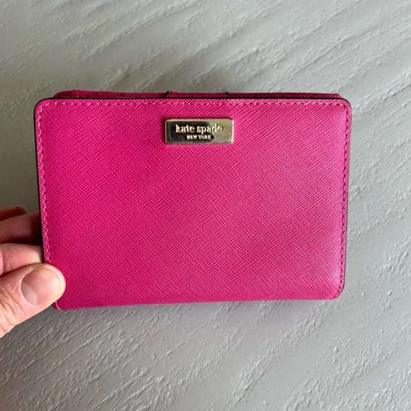 Kate Spade Laurel Way Cara Bifold Crossgrain Leather Wallet Pink - Picture 10 of 15